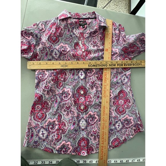 Talbots Wrinkle Resistant Womens 4P Paisley Floral 3/4 Sleeve Button Front Pink - Picture 5 of 9